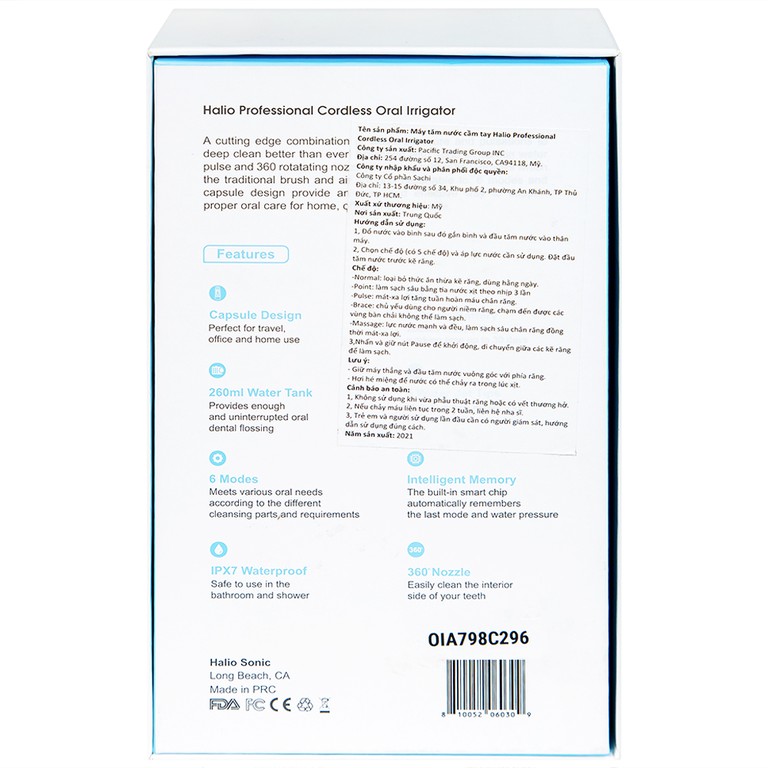 Máy tăm nước cầm tay Halio Professional Cordless Oral Irrigator loại bỏ đến 99,99% vụn thức ăn bám dính