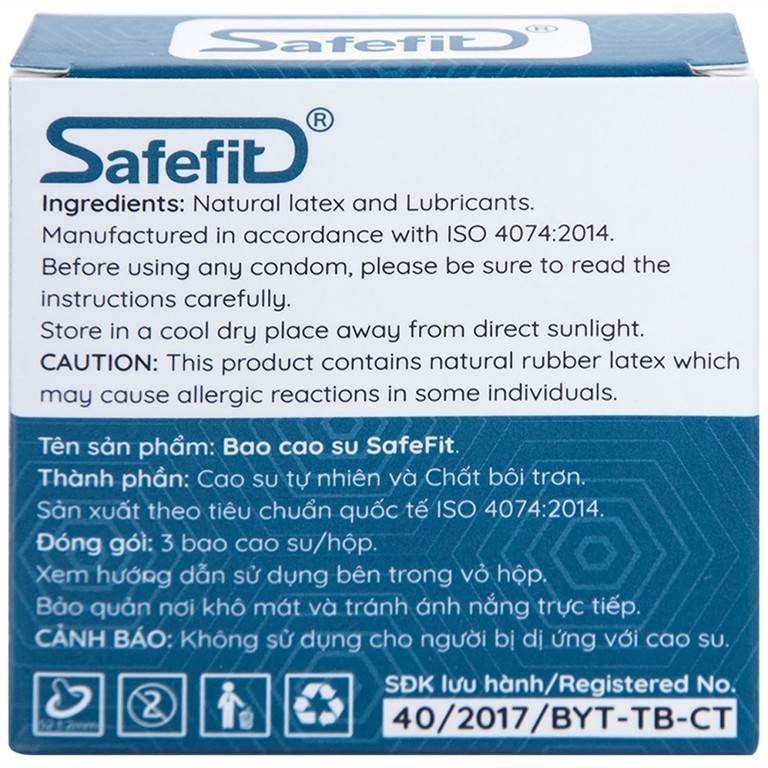 Bao cao su Safefit Comfortable S52 không mùi khó chịu, độ bền cao, khả năng co giãn tốt, chất bôi trơn (3 cái)