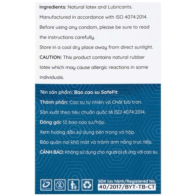 Bao cao su Safefit Comfortable S52 không mùi khó chịu, độ bền cao, khả năng co giãn tốt, chất bôi trơn (12 cái)