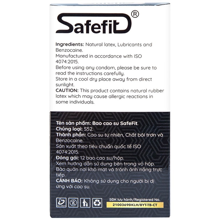 Bao cao su Safefit Dots Long Lasting S52 có vòng gân, hạt nổi, thắt chống tuột (12 cái)