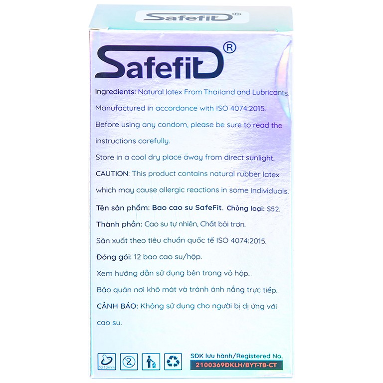 Bao cao su Safefit 003 S52 siêu mỏng, không gây kích ứng, có chất bôi trơn (12 cái)