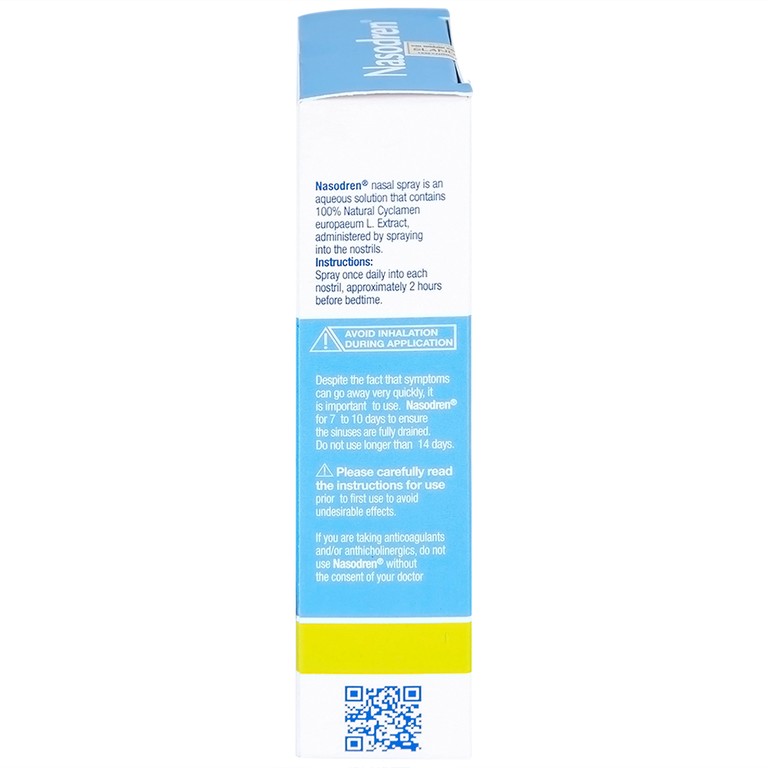 Dung dịch xịt mũi Nasodren Hartington làm sạch mũi, xoang, giảm triệu chứng viêm xoang cấp tính và mãn tính (50mg)