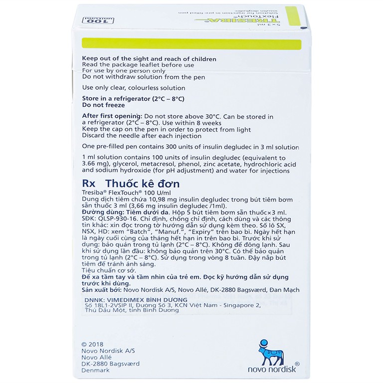 Thuốc tiêm Tresiba 100units/ml điều trị đái tháo đường (5 cây x 3ml)