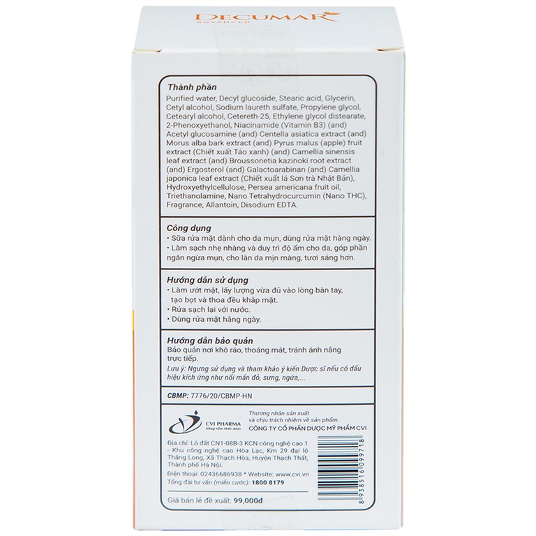 Sữa rửa mặt Nano THC Decumar Advanced ngừa mụn và làm sáng da (50g)