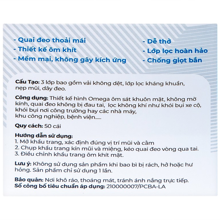 Khẩu trang y tế Naturecare màu trắng 3 lớp hỗ trợ ngăn khói, bụi, kháng khuẩn (50 cái)