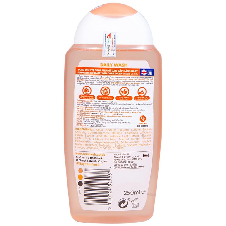 Dung dịch vệ sinh phụ nữ Femfresh Intima Skin Care Daily Wash giúp làm sạch khử khuẩn hàng ngày (250ml)
