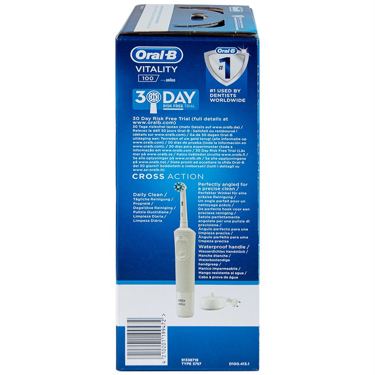 Bàn chải đánh răng điện Oral-B Vitality CrossAction White D100.413.1 loại bỏ được mảng bám và vết ố trên răng