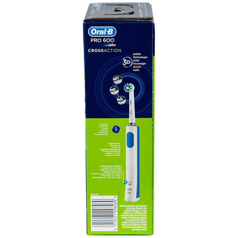 Bàn chải đánh răng điện Oral-B Pro600 D16.513 loại bỏ các mảng bám, làm sạch răng và khoang miệng cho người lớn