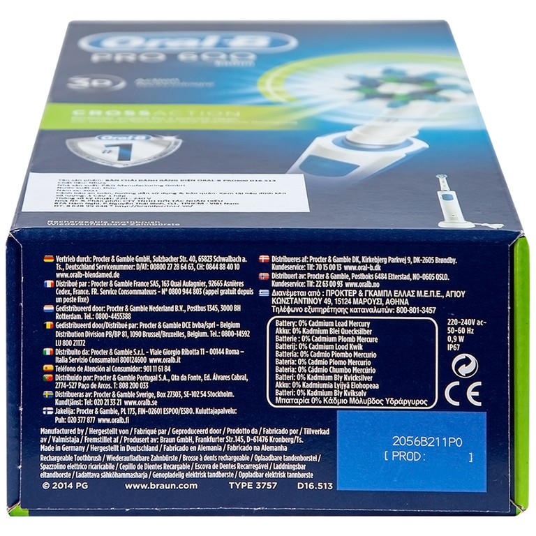 Bàn chải đánh răng điện Oral-B Pro600 D16.513 loại bỏ các mảng bám, làm sạch răng và khoang miệng cho người lớn