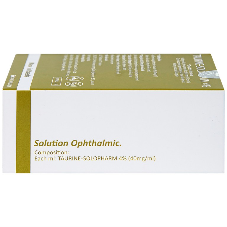 Dung dịch nhãn khoa Taurine-Solopharm 4% điều trị loạn dưỡng giác mạc, viêm giác mạc (20 tuýp x 0,4ml)