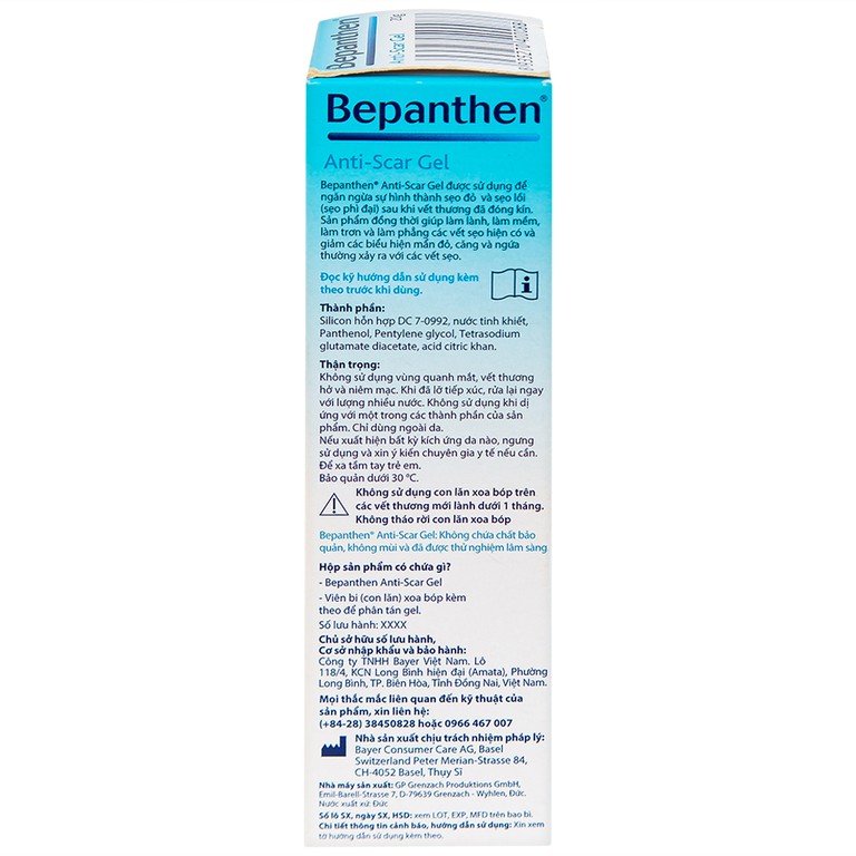Gel trị sẹo Bepanthen Anti-Scar ngăn ngừa hình thành sẹo đỏ và sẹo lồi (20g)