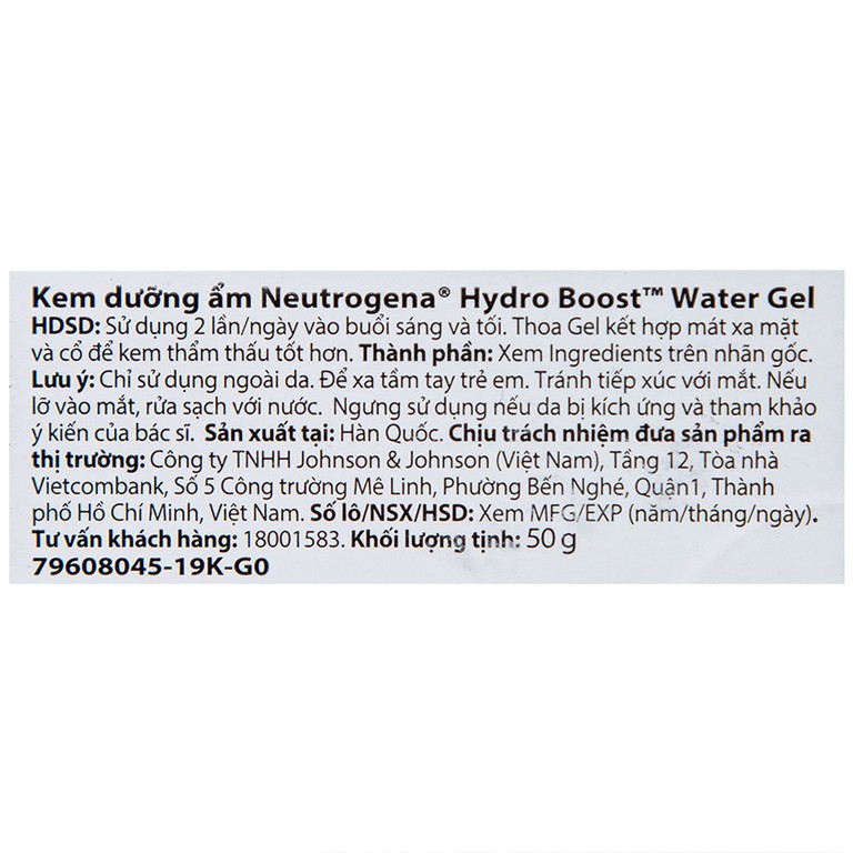 Kem dưỡng ẩm Neutrogena Hydro Boost Water cấp ẩm sâu, giúp da mềm mịn (50g)