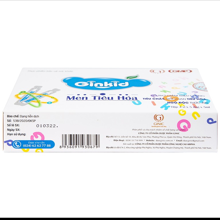 Men Tiêu Hoá Ginkid GINIC bổ sung vi khuẩn có ích ở đường ruột (4 vỉ x 5 ống x 5ml)
