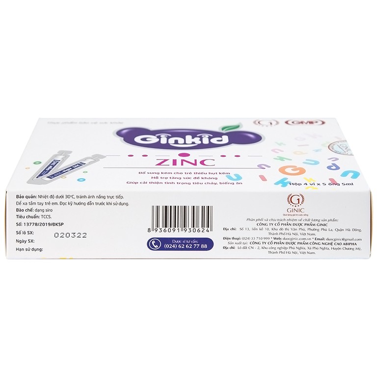 Siro Ginkid ZinC bổ sung kẽm, hỗ trợ tăng sức đề kháng (4 vỉ x 5 ống x 5ml)
