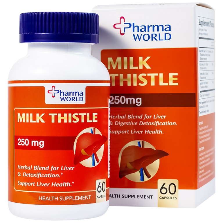 Viên uống Milk Thistle Pharma World hỗ trợ chống oxy hóa, giải độc gan (60 viên)