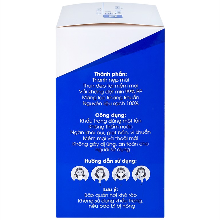 Khẩu trang y tế ILT Liworldco màu trắng 4 lớp hỗ trợ ngăn khói, bụi, kháng khuẩn (50 cái)