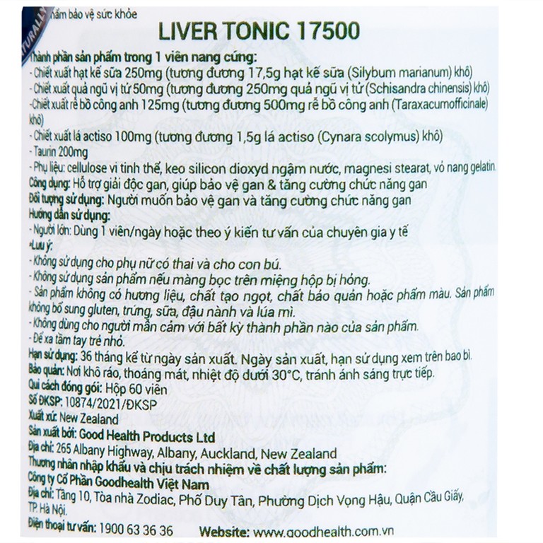 Viên uống Liver Tonic 17500 GoodHealth hỗ trợ giải độc gan (60 viên)