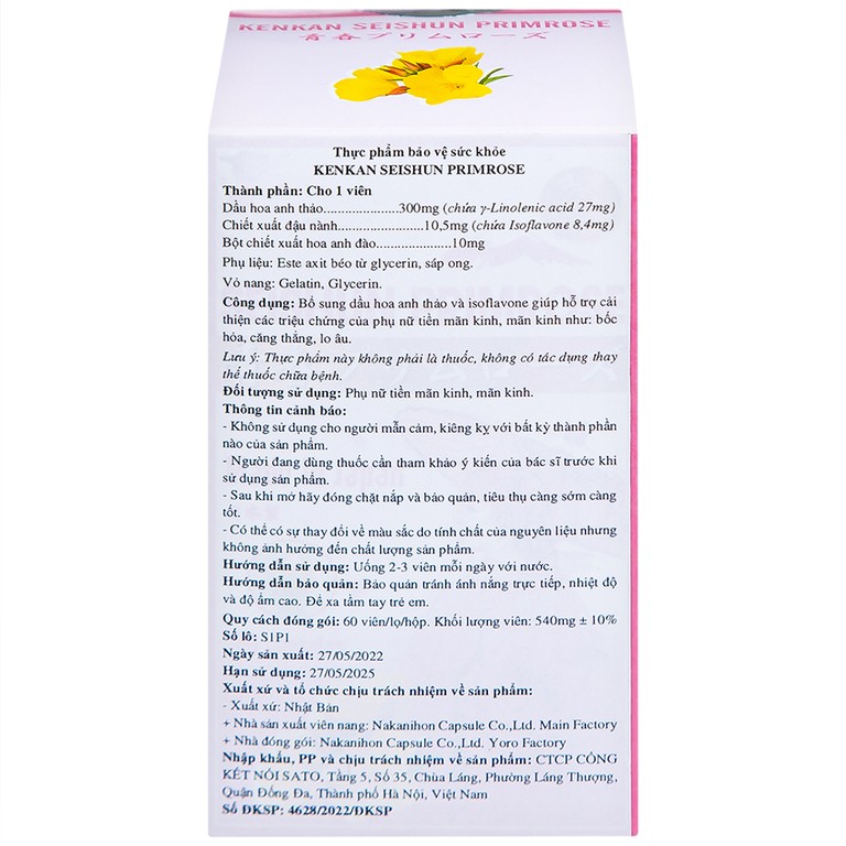 Viên uống Kenkan Seishun Primrose cải thiện các triệu chứng của phụ nữ tiền mãn kinh (60 viên)