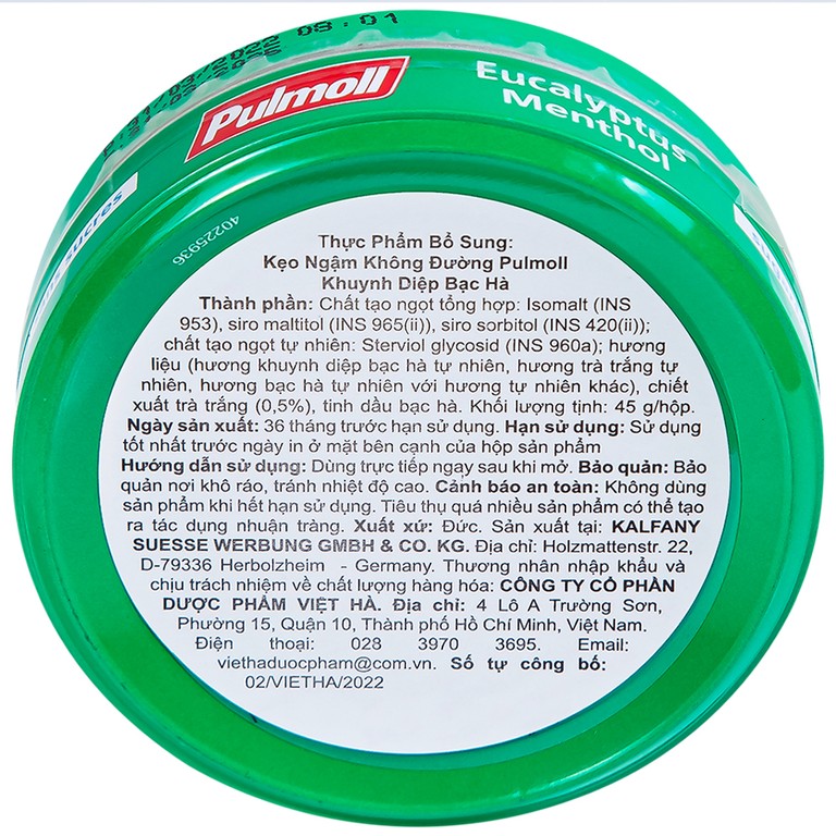 Kẹo Ngậm Không Đường Pulmoll Eucalyptus Menthol (45g)