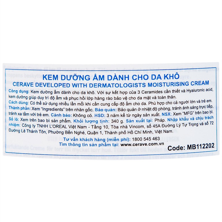 Kem dưỡng ẩm cho da khô Cerave Moisturising Cream (340g)