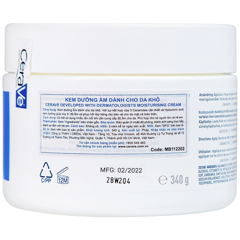 Kem dưỡng ẩm cho da khô Cerave Moisturising Cream (340g)