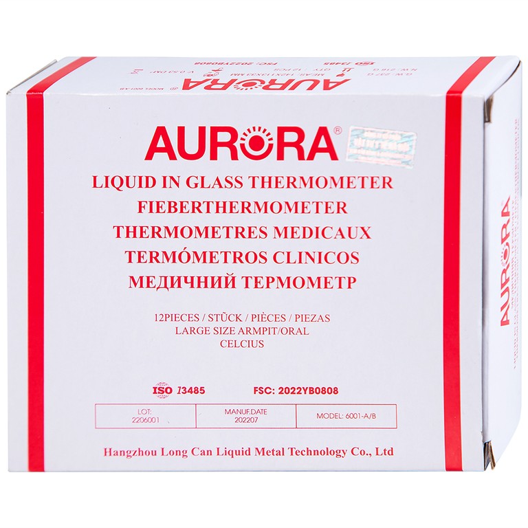 Nhiệt kế thủy tinh Aurora HMP 6001-A/B đo thân nhiệt có vạch chia độ rõ nét (12 Cái)