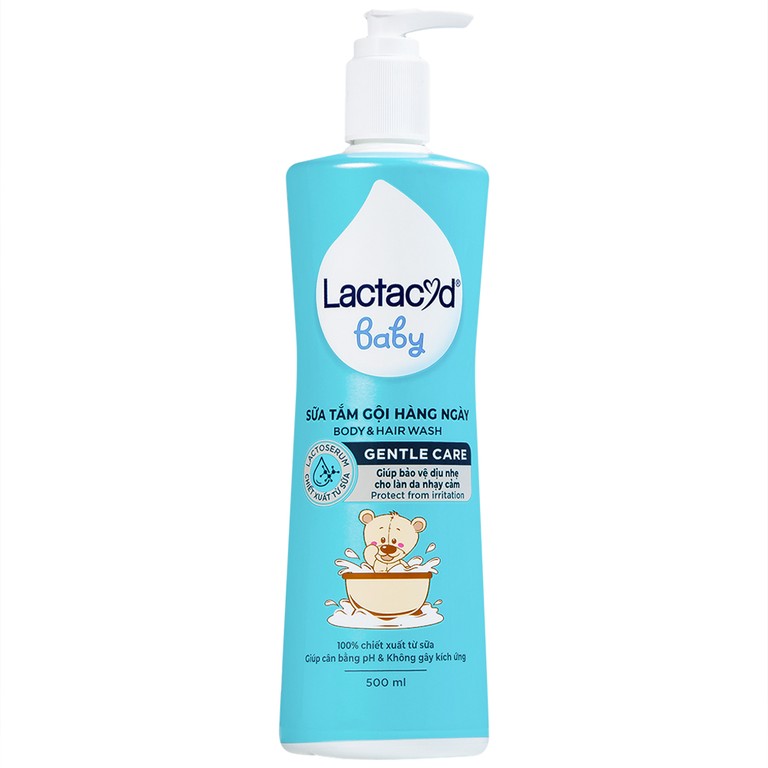 Sữa tắm gội Lactacyd Baby Body và Hair Wash Gentle Care bảo vệ, giữ ẩm da và tóc bé (500ml)