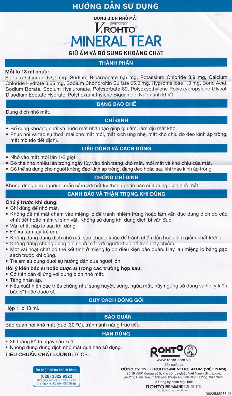 Dung dịch nhỏ mắt V.Rohto Mineral Tear giữ ẩm và bổ sung khoáng chất (13ml)