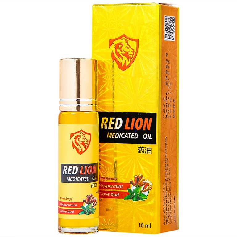 Dầu gió lăn Red Lion Medicated Oil Yellow Agimexpharm Peppermint Clove Bud (10ml)