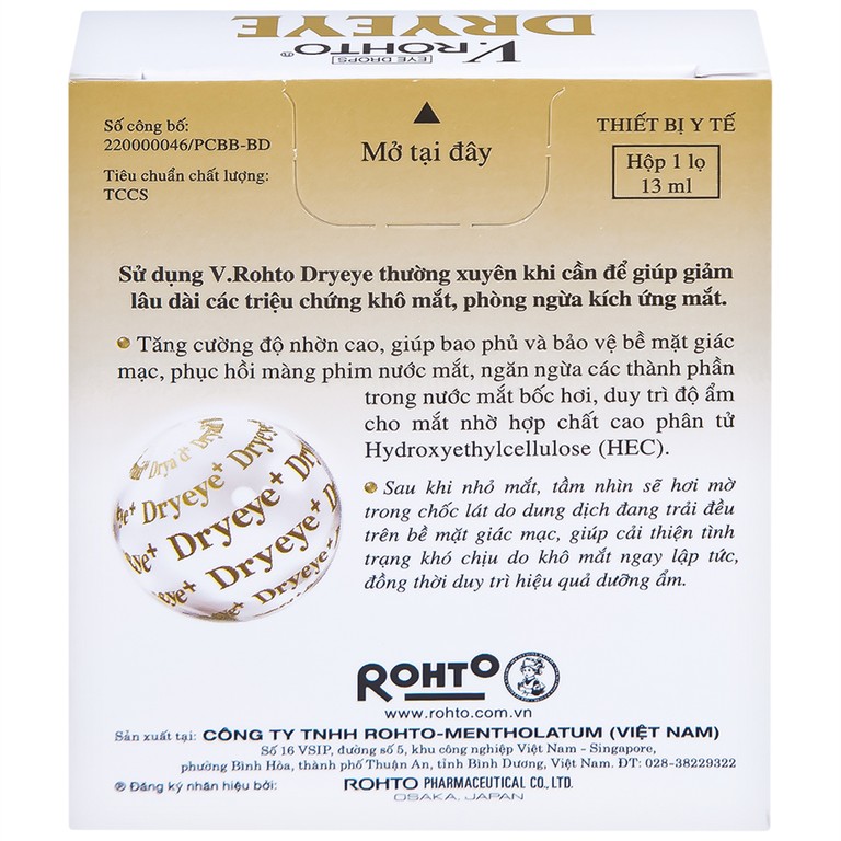Dung dịch nhỏ mắt V.Rohto Dryeye bôi trơn mắt, bổ sung nước mắt nhân tạo (13ml)