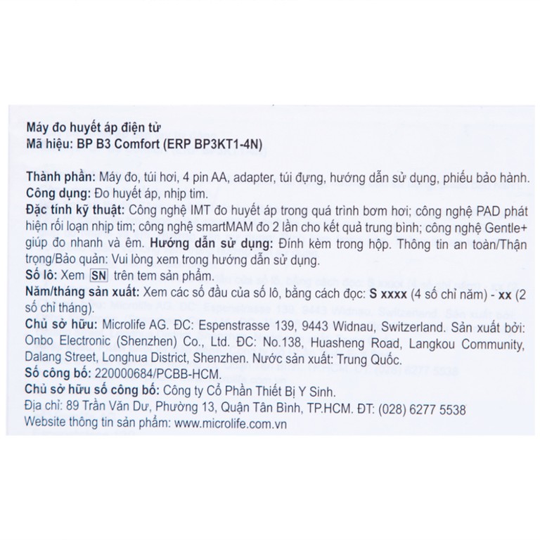 Máy đo huyết áp bắp tay tự động Microlife B3 Comfort hỗ trợ đo huyết áp và nhịp tim