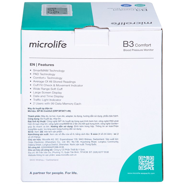 Máy đo huyết áp bắp tay tự động Microlife B3 Comfort hỗ trợ đo huyết áp và nhịp tim