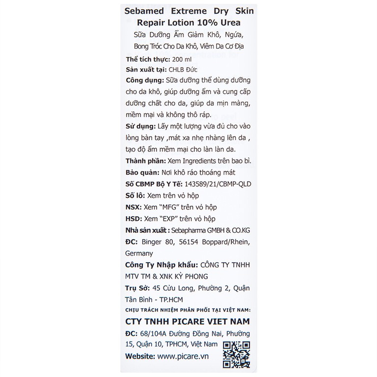 Sữa dưỡng ẩm Sebamed Extreme Dry Skin Repair Lotion 10% Urea cho da khô, viêm da cơ địa (200ml)