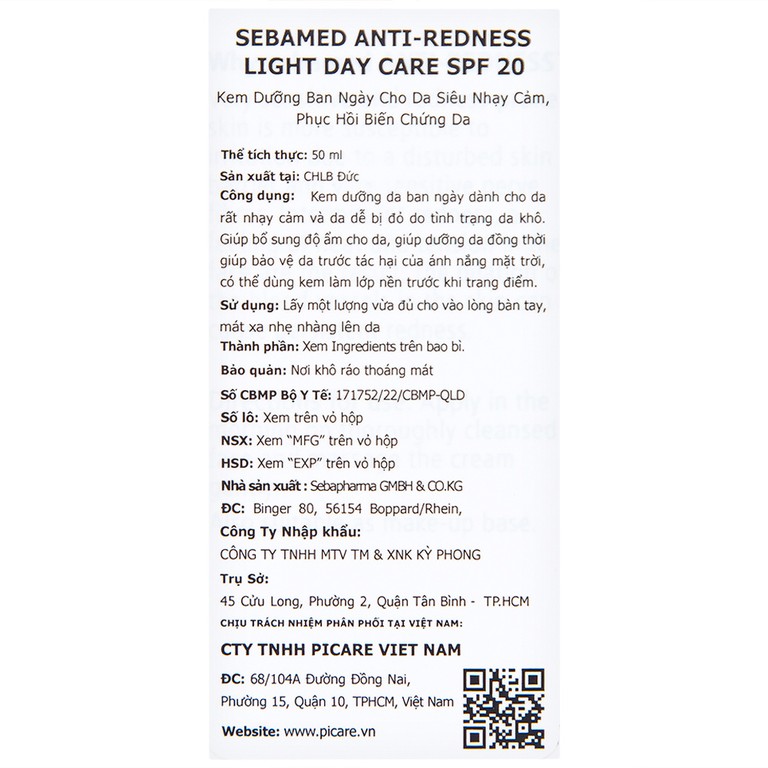 Kem dưỡng ban ngày Sebamed Anti-Redness Light Day Care dành cho da rất nhạy cảm và dễ bị đỏ (50ml)