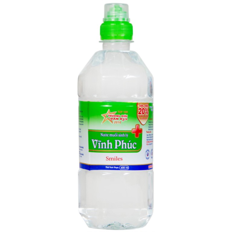 Nước muối Vĩnh Phúc Natriclorid 0.9% Smiles làm sạch răng, khử mùi hôi khoang miệng (600ml)