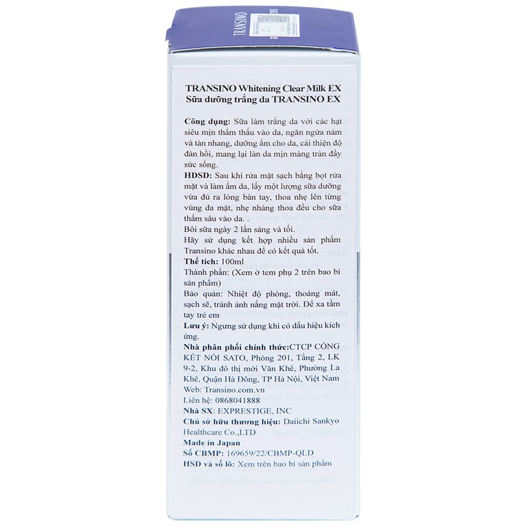 Sữa dưỡng trắng da Transino Whitening Clear Milk EX ngăn ngừa nám (100ml)