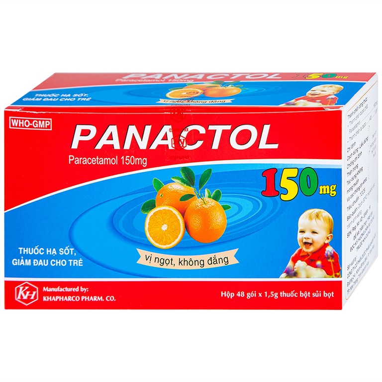 Bột sủi Panactol 150mg Khapharco vị ngọt, không đắng, hạ sốt, giảm đau cho trẻ (48 gói x 1.5g)