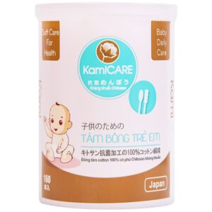 Tăm bông kháng khuẩn KamiCare dành cho trẻ em 1 đầu xoắn 1 đầu thường vệ sinh tai, mũi (160 chiếc)