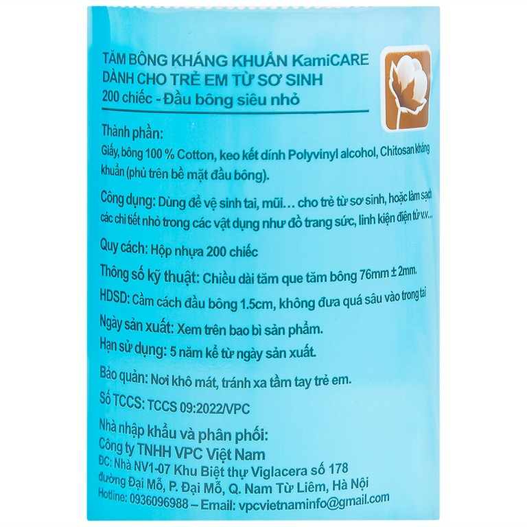 Tăm bông kháng khuẩn KamiCare hộp tròn dành cho trẻ em từ sơ sinh (200 que)