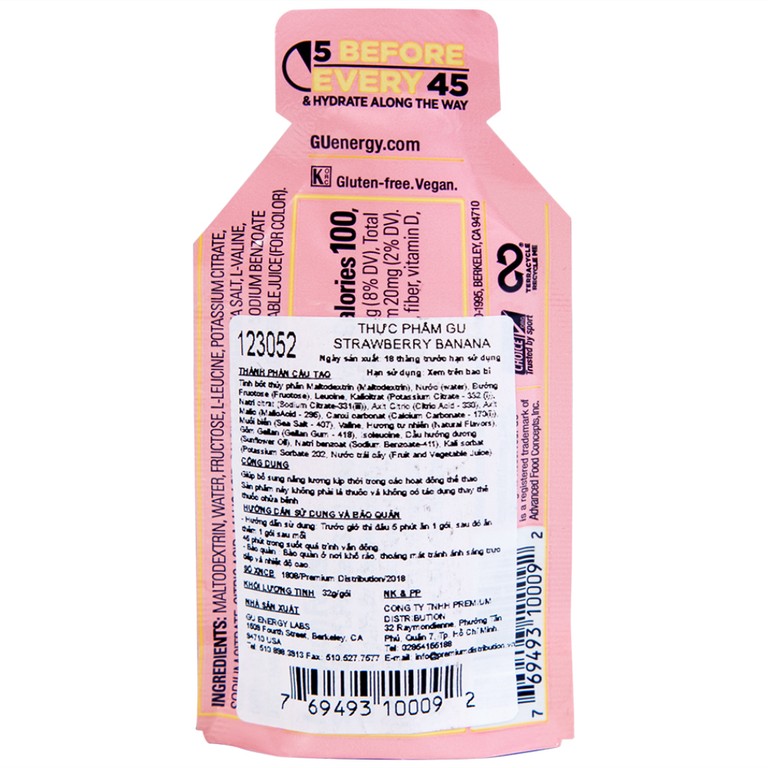 Thực phẩm bổ sung GU Energy Gel Strawberry Banana cung cấp dinh dưỡng và năng lượng (32g)