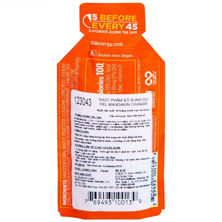 Thực phẩm bổ sung GU Energy Gel Mandarin Orange cung cấp dinh dưỡng và năng lượng (32g)