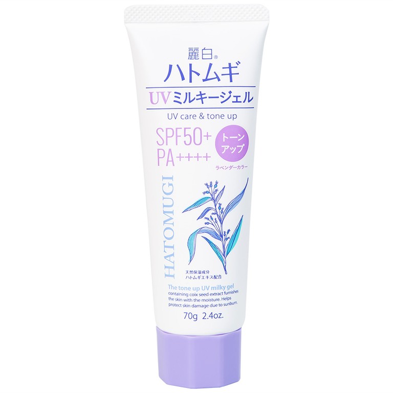 Kem chống nắng Reihaku Hatomugi Tone Up UV Milky Gel SPF50+ PA++++ giúp nâng tone và dưỡng ẩm (70g)