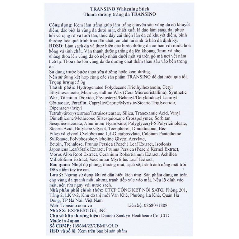 Thanh dưỡng trắng da Transino Whitening Stick (5,3g)