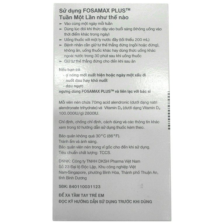 Thuốc Fosamax Plus 70mg/2800IU Organon điều trị loãng xương sau mãn kinh ở phụ nữ (1 vỉ x 4 viên)