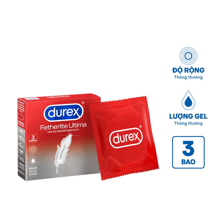 Bao cao su DUREX Fetherlite Ultima siêu mỏng dùng tránh thai và các bệnh lây nhiễm (hộp 3 cái)