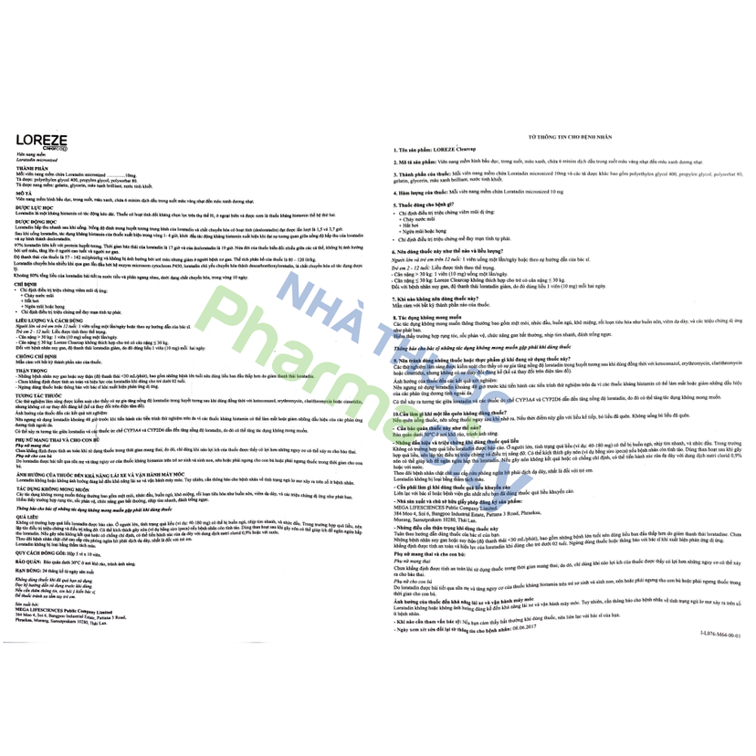 Viên nang mềm dạng vi hạt Loreze Clearcap 10mg điều trị triệu chứng viêm mũi dị ứng, mày đay, (5 vỉ x 10 viên)