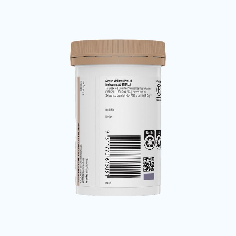 Viên uống SWISSE Ultiboost Calcium + Vitamin D giúp hỗ trợ giảm nguy cơ loãng xương (Hộp 90 viên)