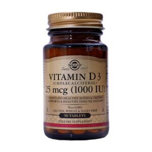 Thực phẩm bảo vệ sức khỏe Solgar Vitamin D3 (Cholecalciferol) 25 mcg (1000 IU) Hỗ trợ tăng cường hấp thu canxi (Chai 90 viên)