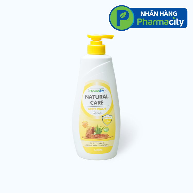 Sữa tắm tinh chất mật ong Manuka và chiết xuất lô hội Pharmacity Natural Care kháng khuẩn (550g)