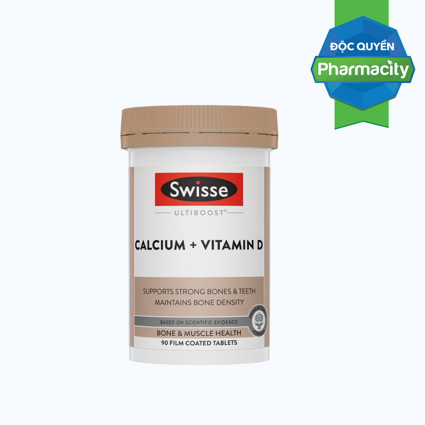Viên uống SWISSE Ultiboost Calcium + Vitamin D giúp hỗ trợ giảm nguy cơ loãng xương (Hộp 90 viên)